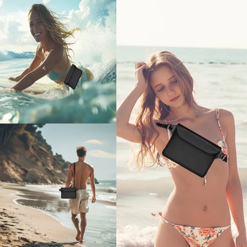 2-Pack Waterproof Bag with Adjustable Waistband and Touch Sensitive Screen, Keeping Your Phone and Valuables Dry, Perfect for Drifting, Swimming, Kayaking, Rowing, Fishing… (Black Bule)