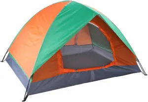 2-Person Double Door Camping Dome Tent Orange & Green
