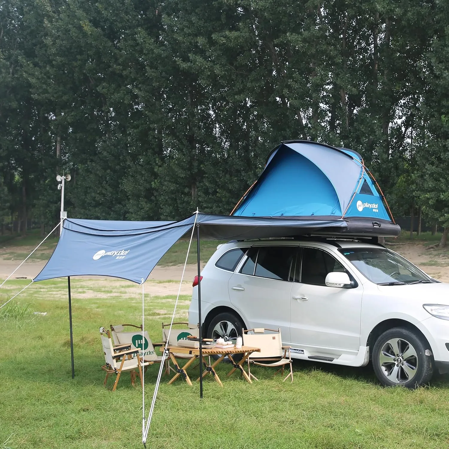2 Person Inflatable Car Roof Top Tent with Pump and Awning, 4 Season Camping Dome Roof Top Tent for SUV, Truck and Universal Car Tent, Easy Setup
