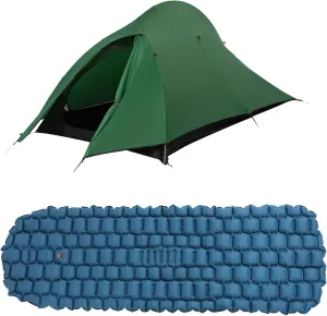 2-Person Lightweight Backpacking Tent - Waterproof 82.68” x 51.18” Tent with 2 Inch Inflatable Sleeping Pad for Camping, Ultralight Camping Tent with Sleeping Mat for Hiking, Car Travel, and Sports