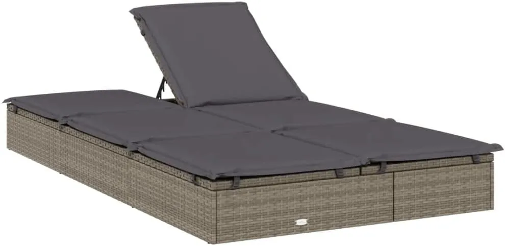 2-Person Sunbed with Cushions Gray Poly Rattanoutdoor Lounge Chairs Tanning Chair Camping Chairs Recliner chairSuitable for Gardens, courtyards