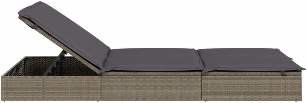 2-Person Sunbed with Cushions Gray Poly Rattanoutdoor Lounge Chairs Tanning Chair Camping Chairs Recliner chairSuitable for Gardens, courtyards