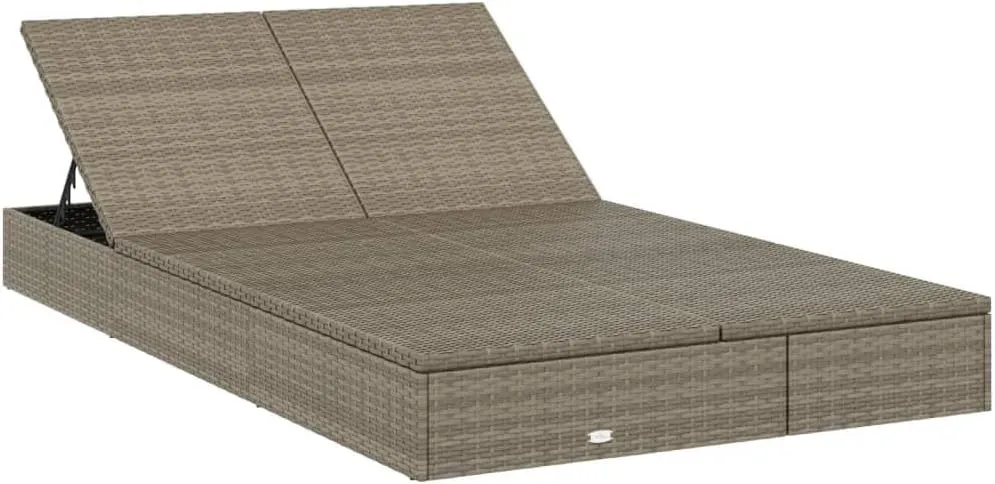 2-Person Sunbed with Cushions Gray Poly Rattanoutdoor Lounge Chairs Tanning Chair Camping Chairs Recliner chairSuitable for Gardens, courtyards