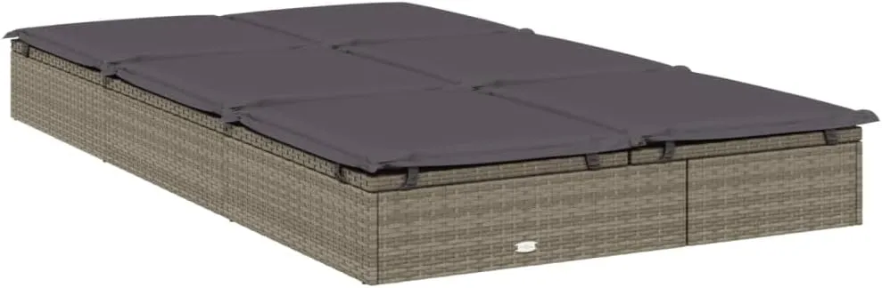 2-Person Sunbed with Cushions Gray Poly Rattanoutdoor Lounge Chairs Tanning Chair Camping Chairs Recliner chairSuitable for Gardens, courtyards