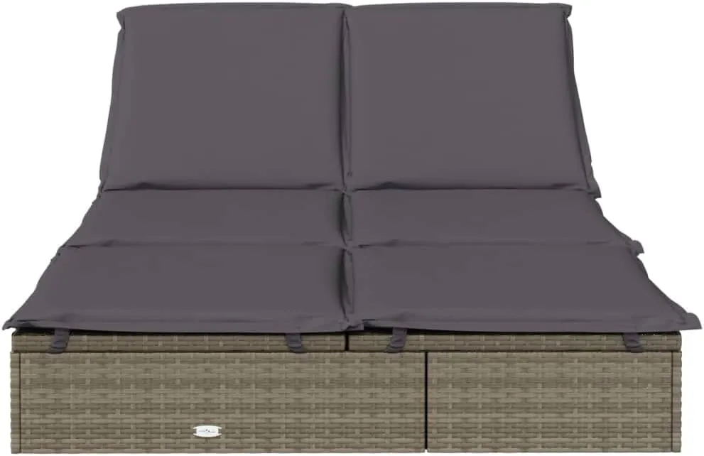 2-Person Sunbed with Cushions Gray Poly Rattanoutdoor Lounge Chairs Tanning Chair Camping Chairs Recliner chairSuitable for Gardens, courtyards
