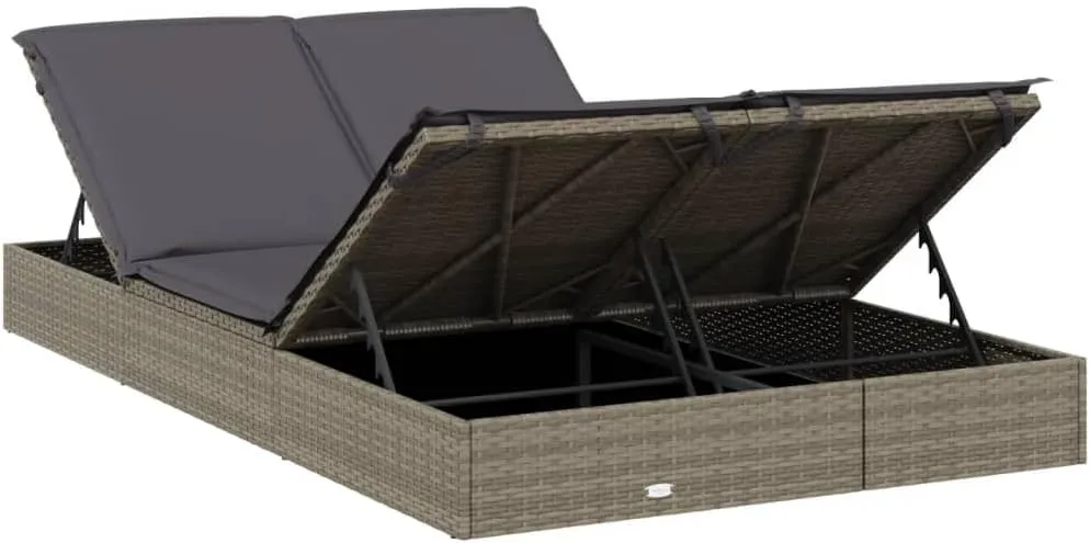 2-Person Sunbed with Cushions Gray Poly Rattanoutdoor Lounge Chairs Tanning Chair Camping Chairs Recliner chairSuitable for Gardens, courtyards