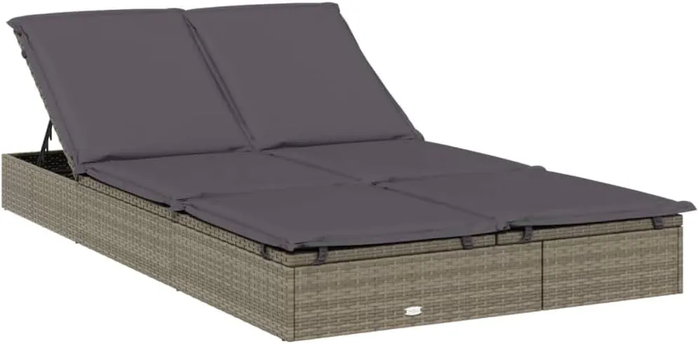 2-Person Sunbed with Cushions Gray Poly Rattanoutdoor Lounge Chairs Tanning Chair Camping Chairs Recliner chairSuitable for Gardens, courtyards