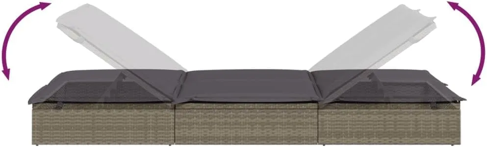 2-Person Sunbed with Cushions Gray Poly Rattanoutdoor Lounge Chairs Tanning Chair Camping Chairs Recliner chairSuitable for Gardens, courtyards