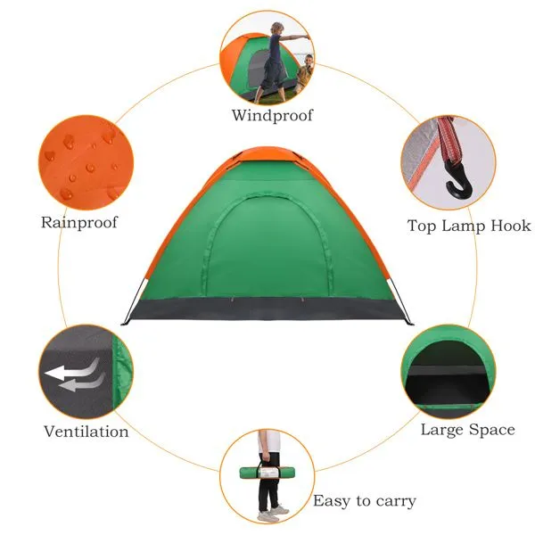2-Person Waterproof Camping Dome Tent for Outdoor Hiking Survival Orange & Green
