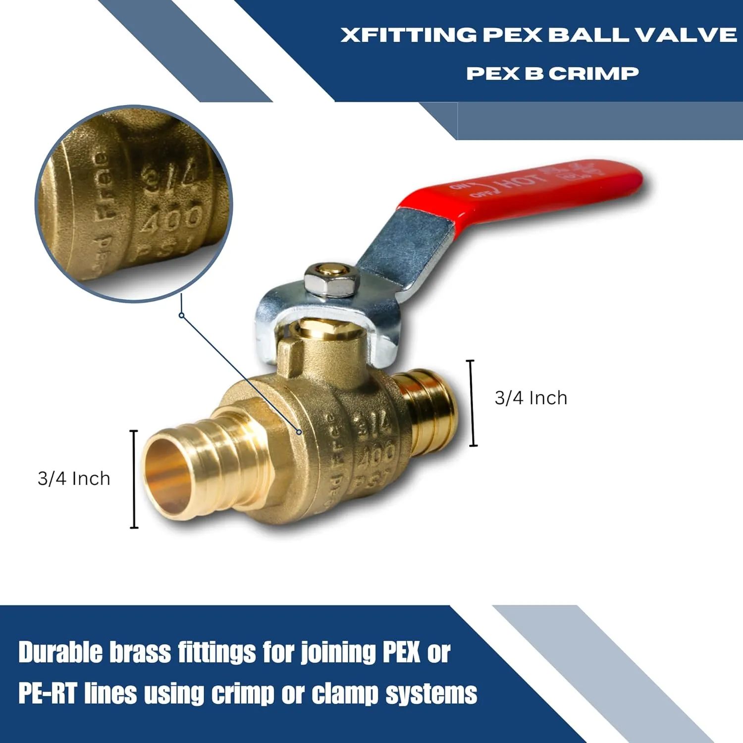 2 Pieces 3/4" Pex Ball Valve Hot and Cold, 24-2-3&4=2X