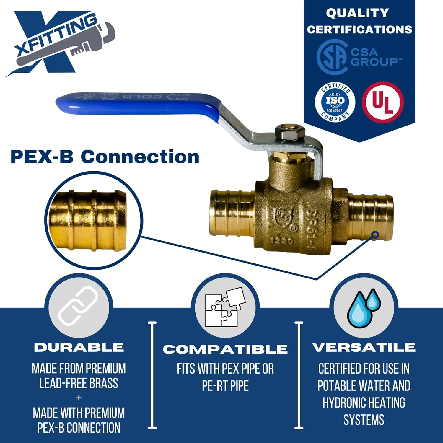2 Pieces 3/4" Pex Ball Valve Hot and Cold, 24-2-3&4=2X