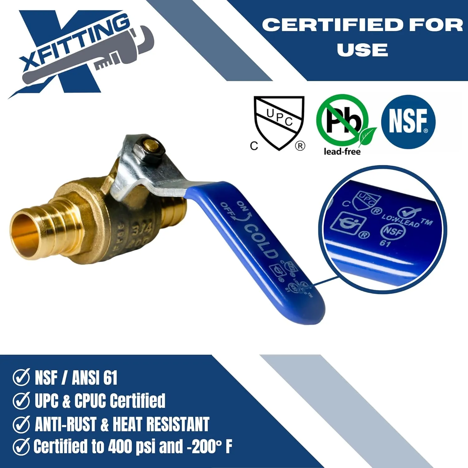 2 Pieces 3/4" Pex Ball Valve Hot and Cold, 24-2-3&4=2X