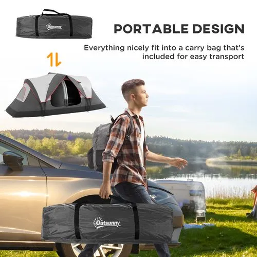 2-Room Camping Tent - Waterproof Rainfly & Screen Panels
