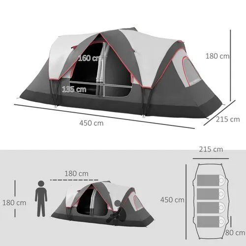 2-Room Camping Tent - Waterproof Rainfly & Screen Panels
