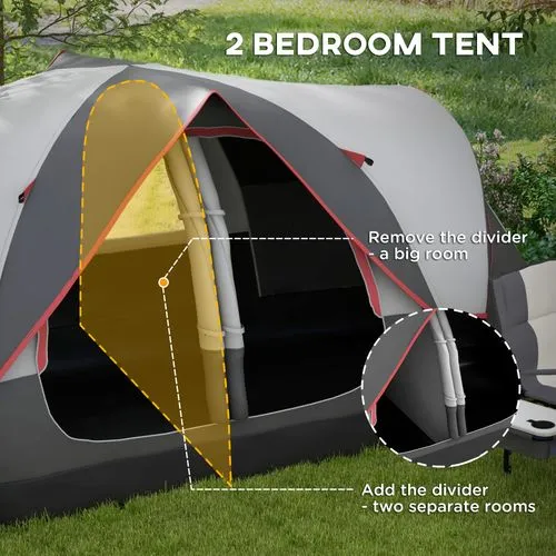 2-Room Camping Tent - Waterproof Rainfly & Screen Panels