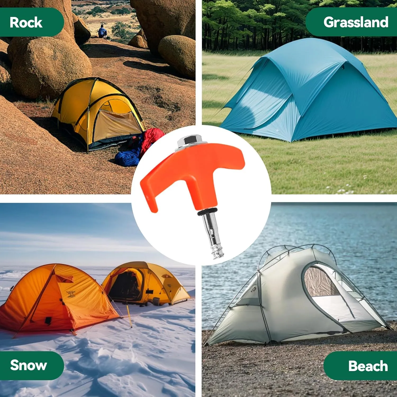 20 Pack 8" Screw in Tent Stakes for Drilling with Hex Heads - Heavy Duty Stainless Steel Tent Pegs/Nails/Spikes, Ground Anchors, Grow in Dark - for Camping, Grassland, Portable Box (Orange)