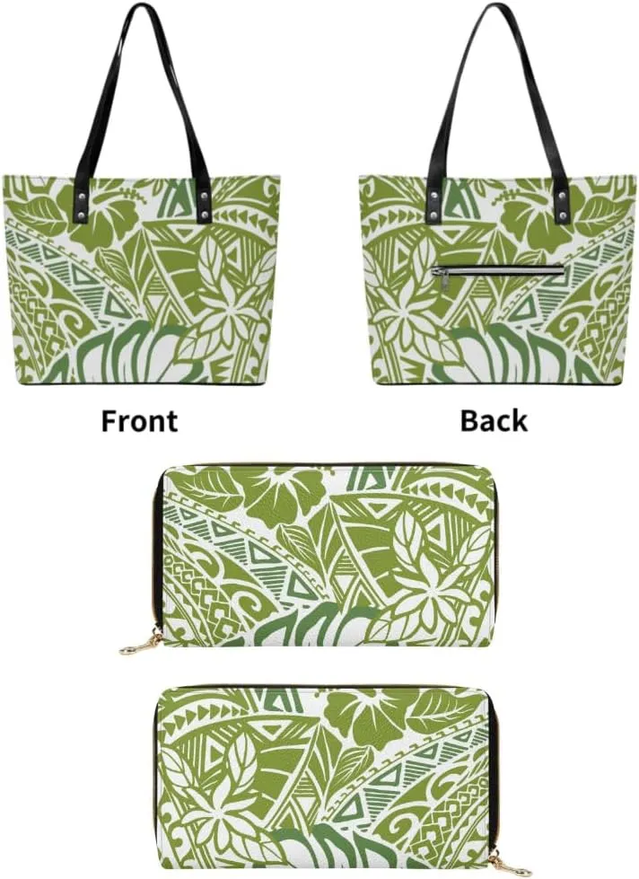 2025 Polynesian Women'S Bag 2-Piece Women'S Pu Handbag Large Capacity Shoulder Bag And The Same Purse