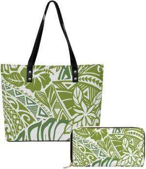 2025 Polynesian Women'S Bag 2-Piece Women'S Pu Handbag Large Capacity Shoulder Bag And The Same Purse