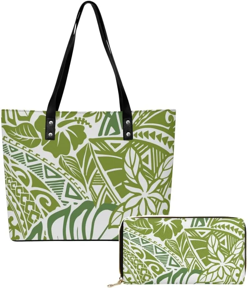 2025 Polynesian Women'S Bag 2-Piece Women'S Pu Handbag Large Capacity Shoulder Bag And The Same Purse