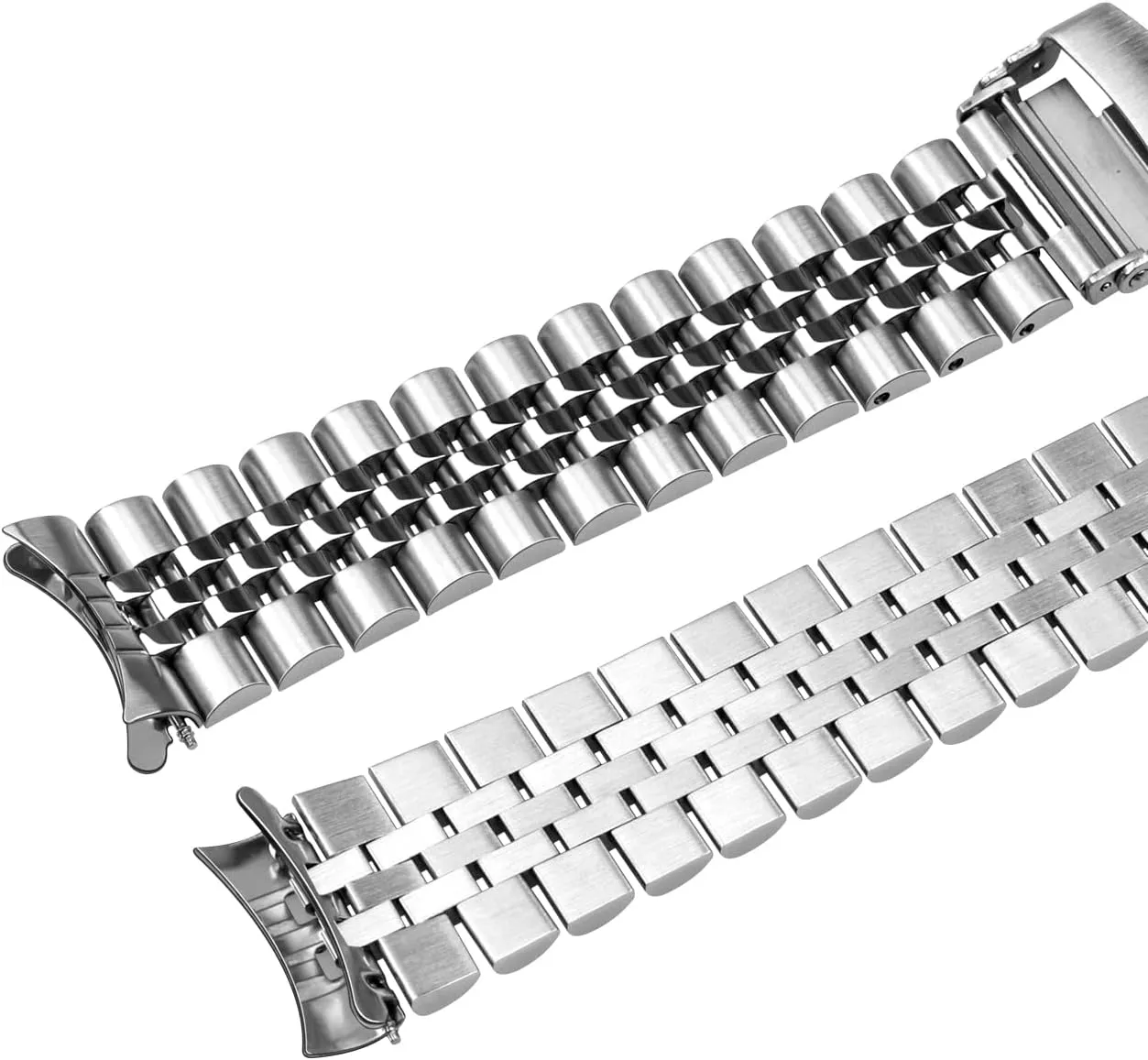 20mm 22mm 23mm 24mm Stainless Steel Watch Band Curved Ends Tapered Metal Watch Bracelet for Men Women Jubilee Bracelet Watch Strap Deployment Double Flip Lock Buckle Black Silver