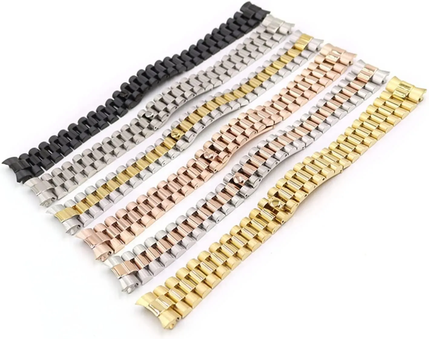 20mm 316L Stainless Steel Solid Curved End Watch Bracelet For Rolex President Screw Links Replacement Wristband Strap
