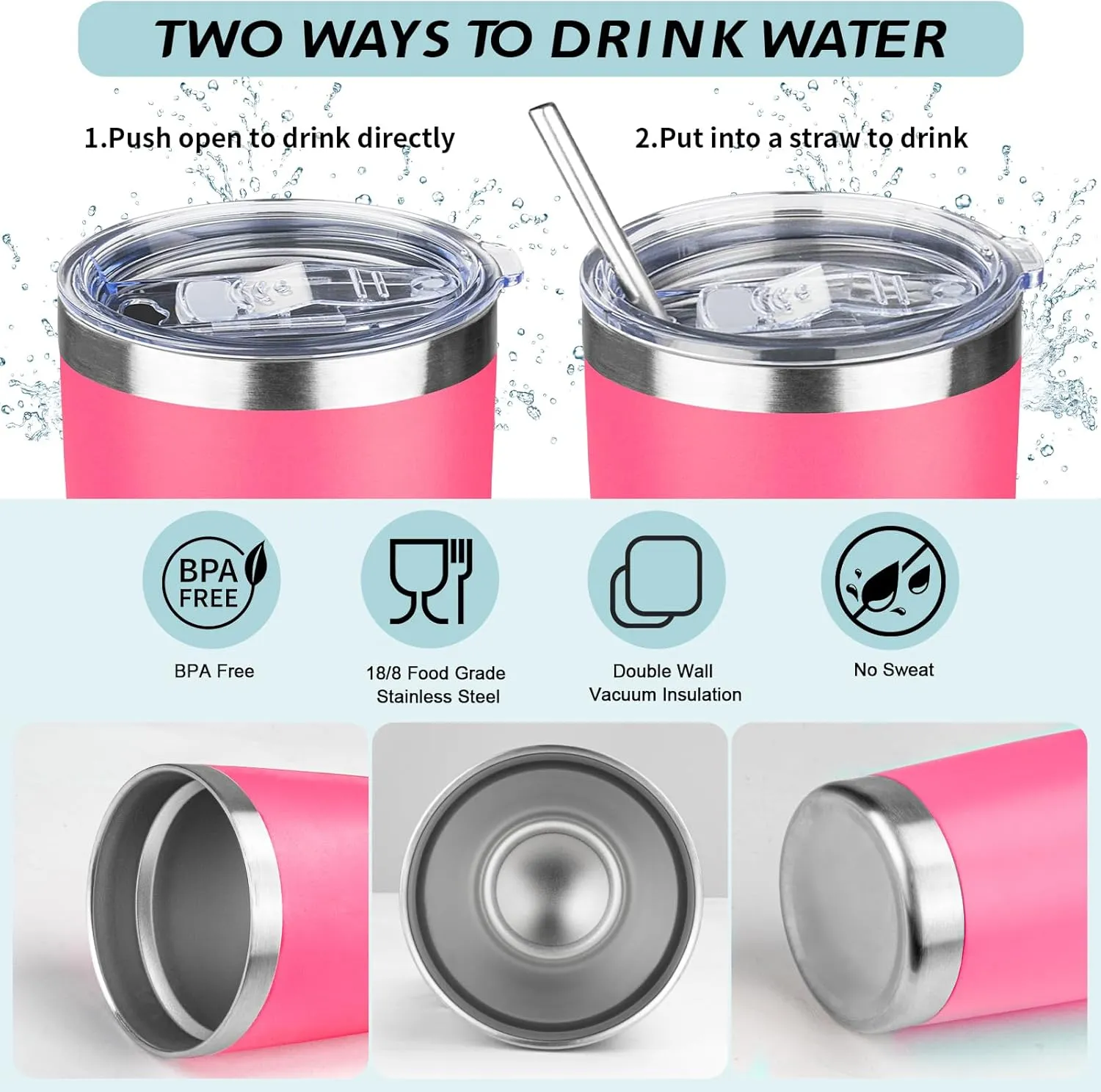 20oz Tumbler with Straw and Brush, Stainless Steel Vacuum Insulated tumbler, Double Wall Insulated Coffee Tumbler for Outdoor, Home, Travel,Office (Mix-1,8pcs)