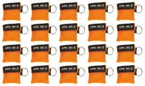 20pc CPR Mask Keychain Emergency Kit CPR Face Shields for First Aid AED Training Child and Adult CPR Breathing Barrier (Orange)