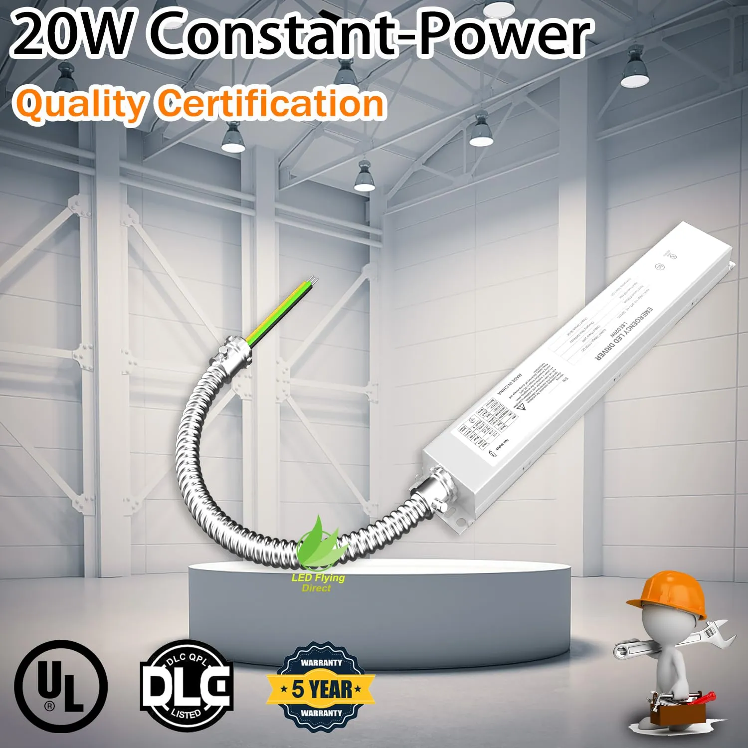 20W LED Emergency Backup Driver, 100-347V AC 175V DC, Rechargeable UL Listed Dimmable Backup Battery, Emergency Time Over 90 Minutes Suit for LED troffer, Linear Light, Panel Light (10-Pack)