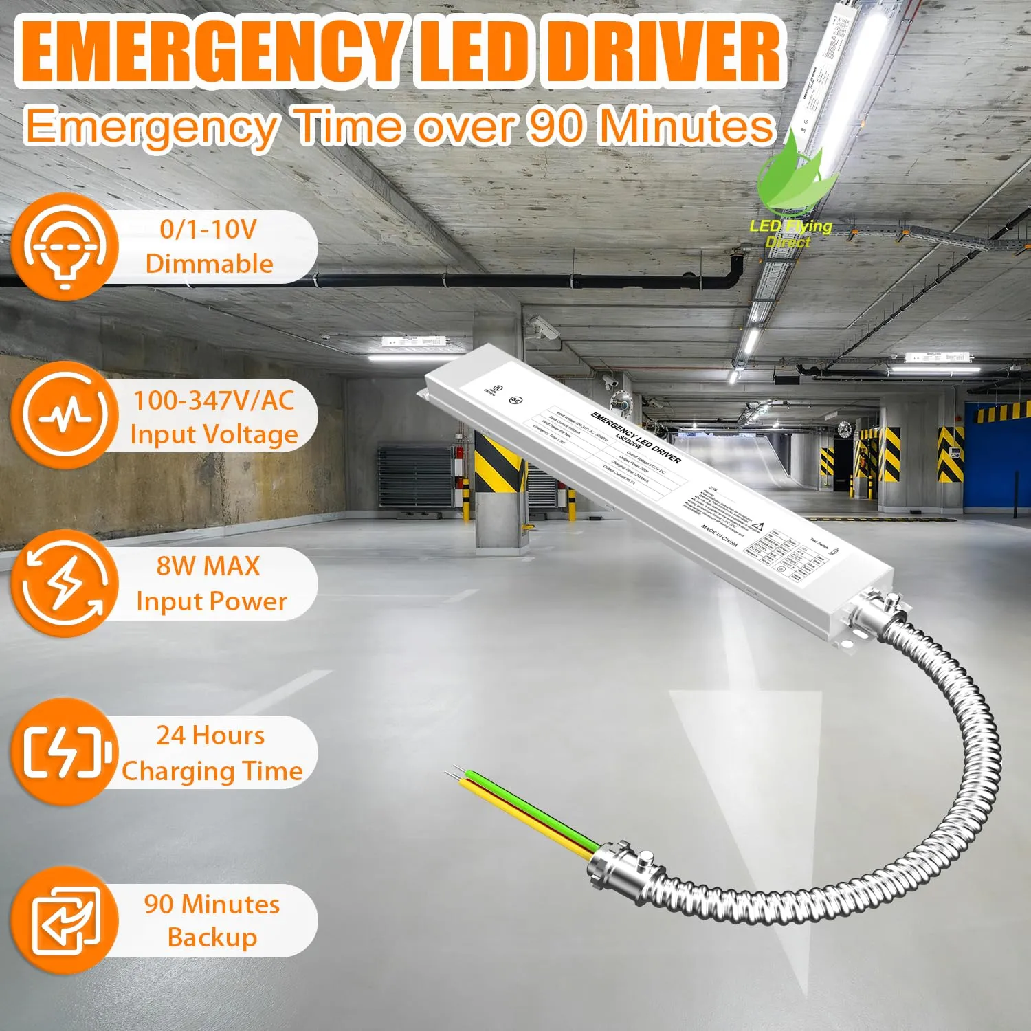20W LED Emergency Backup Driver, 100-347V AC 175V DC, Rechargeable UL Listed Dimmable Backup Battery, Emergency Time Over 90 Minutes Suit for LED troffer, Linear Light, Panel Light (10-Pack)