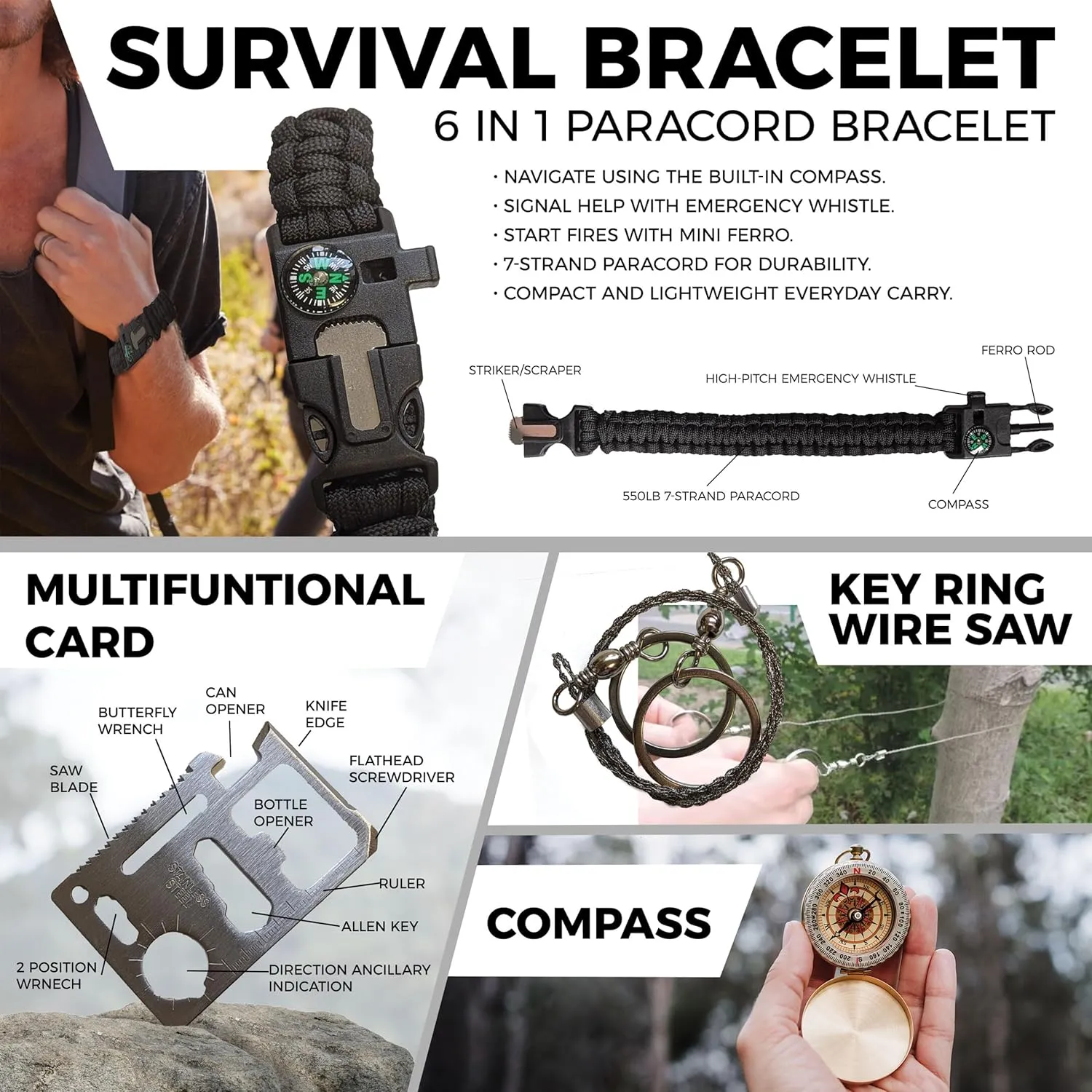 250-Piece Premium MOLLE Survival Kit – Tactical Gear & First Aid for Camping, Hiking, Fishing, and Hunting – Great Christmas & Birthday Gifts for Men, Husband, Dad, Boyfriend