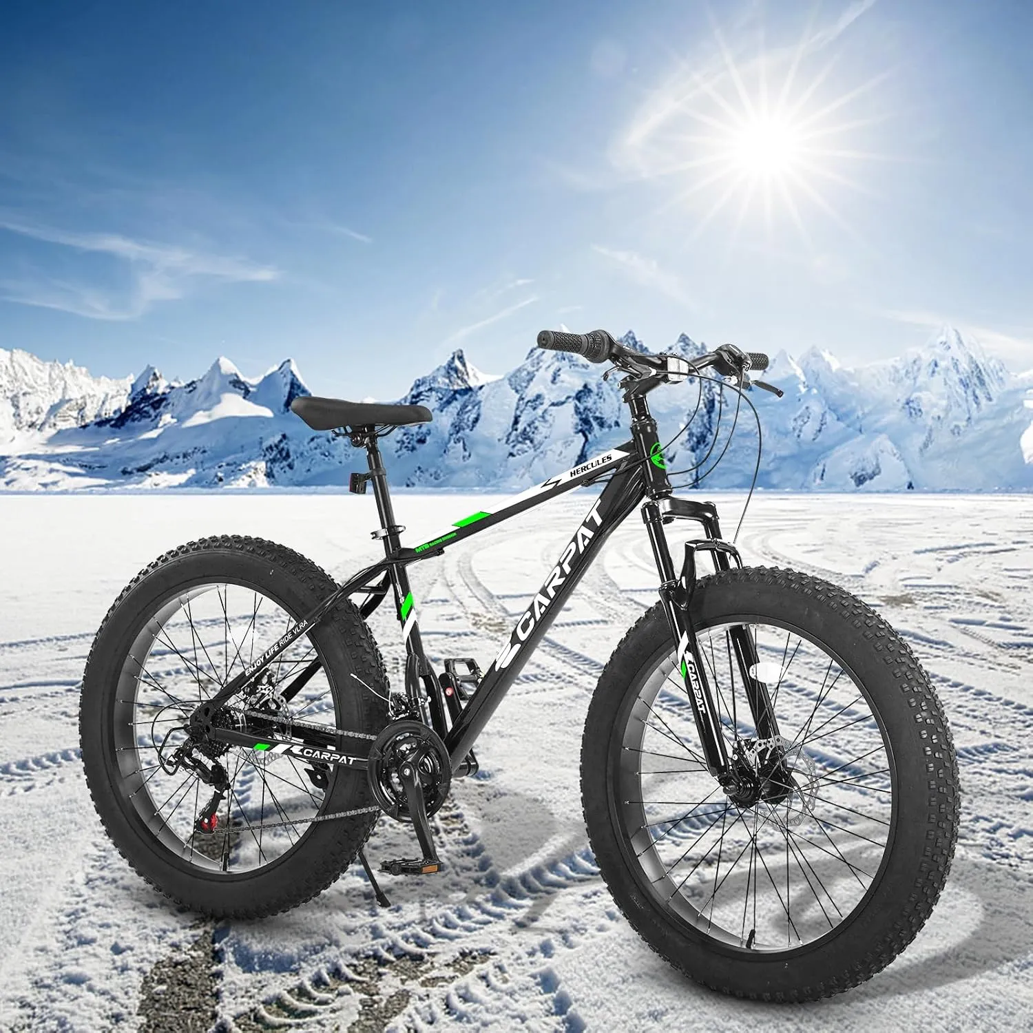 26 Inch Fat Tires Mountain Bike, 21-Speed All Terrain Bicycle with Disc Brakes & 4" Wide Fat Tire, City Snow Beach for Adults and Teenagers, Men's and Women's Mountain Bikes