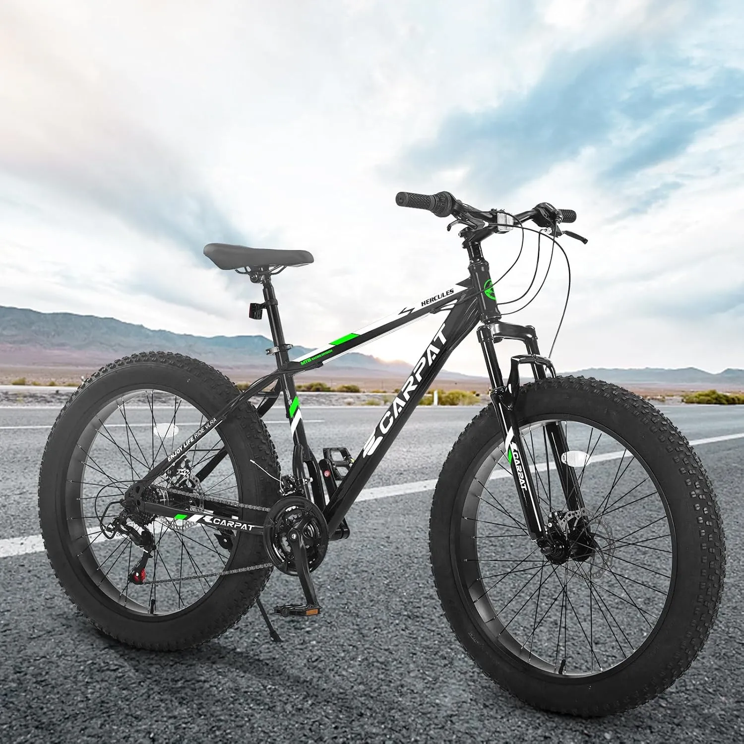 26 Inch Fat Tires Mountain Bike, 21-Speed All Terrain Bicycle with Disc Brakes & 4" Wide Fat Tire, City Snow Beach for Adults and Teenagers, Men's and Women's Mountain Bikes