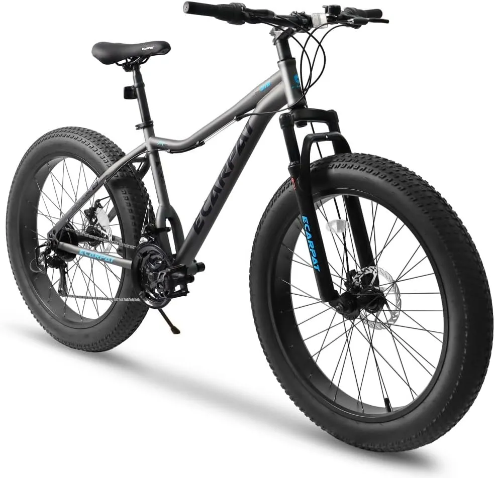 26 Inch Fat Tires Mountain Bike, 21-Speed All Terrain Bicycle with Disc Brakes & 4" Wide Fat Tire, City Snow Beach for Adults and Teenagers, Men's and Women's Mountain Bikes