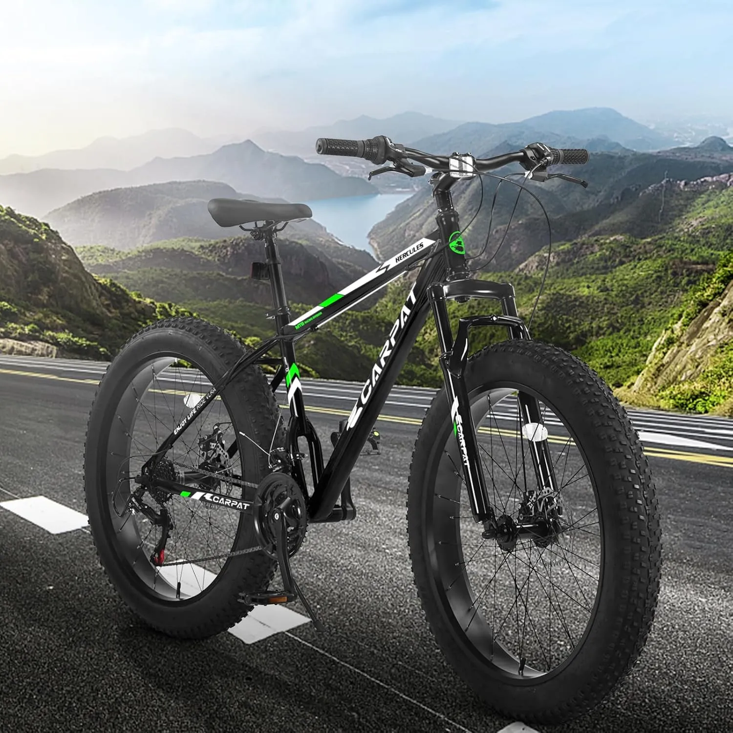 26 Inch Fat Tires Mountain Bike, 21-Speed All Terrain Bicycle with Disc Brakes & 4" Wide Fat Tire, City Snow Beach for Adults and Teenagers, Men's and Women's Mountain Bikes