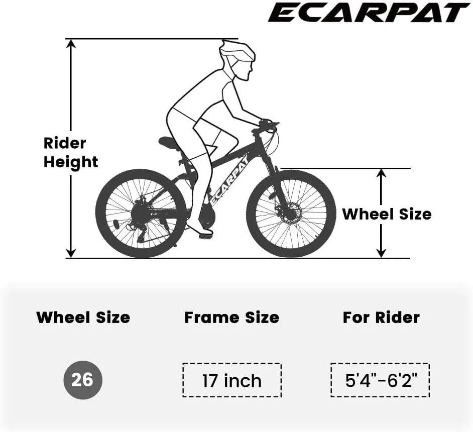 26 Inch Fat Tires Mountain Bike, 21-Speed All Terrain Bicycle with Disc Brakes & 4" Wide Fat Tire, City Snow Beach for Adults and Teenagers, Men's and Women's Mountain Bikes