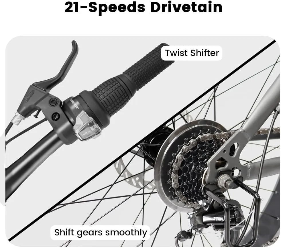 26 Inch Fat Tires Mountain Bike, 21-Speed All Terrain Bicycle with Disc Brakes & 4" Wide Fat Tire, City Snow Beach for Adults and Teenagers, Men's and Women's Mountain Bikes