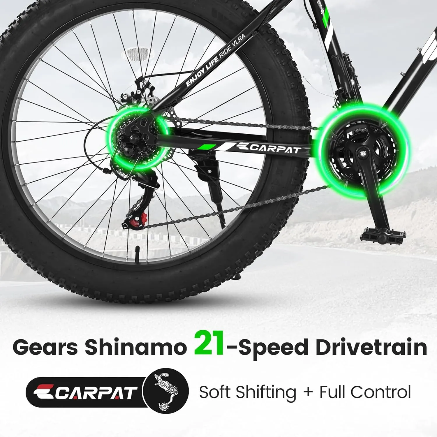 26 Inch Fat Tires Mountain Bike, 21-Speed All Terrain Bicycle with Disc Brakes & 4" Wide Fat Tire, City Snow Beach for Adults and Teenagers, Men's and Women's Mountain Bikes