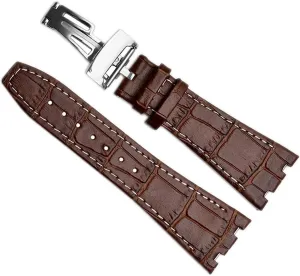 26mm Genuine Leather Handmade Watch Band For AP 15400 Wrist Straps With Steel Deployment Buckle