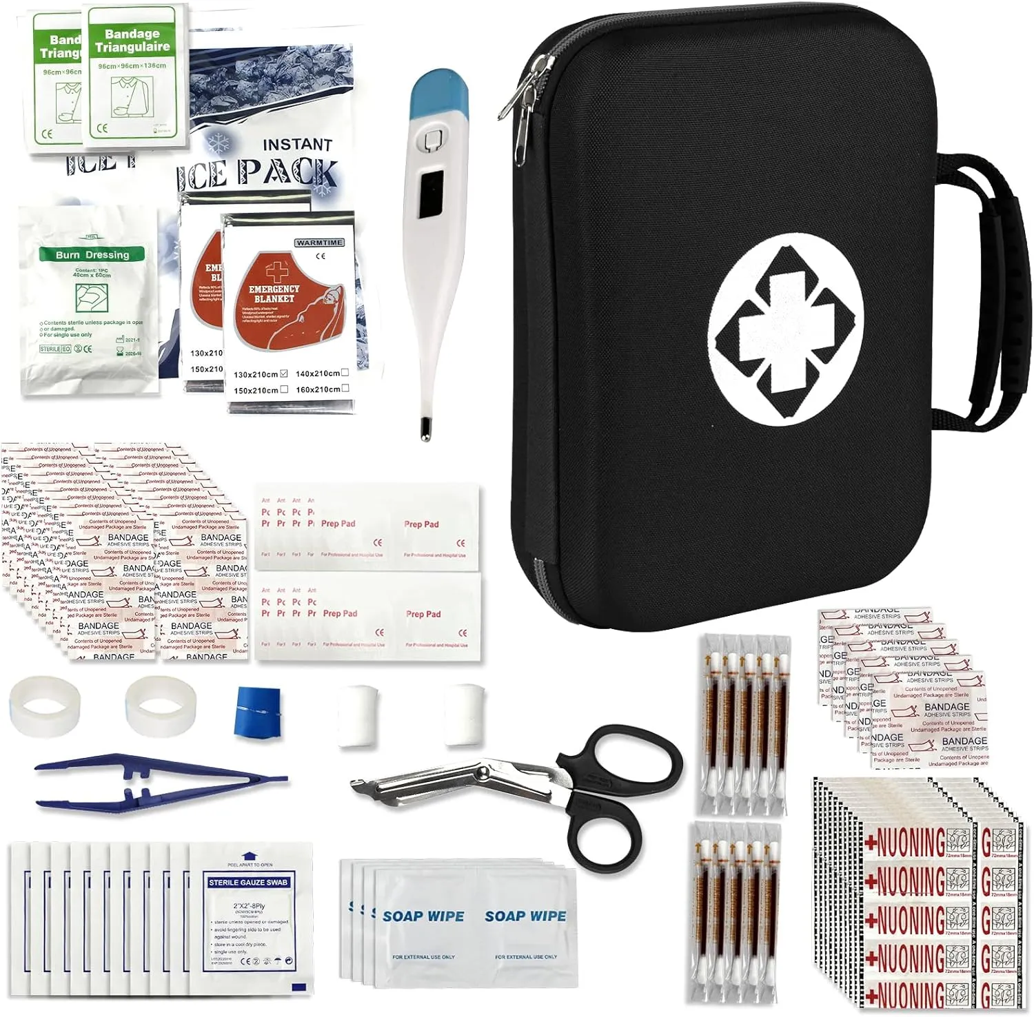 299Pcs Car First Aid Kit for Home Camping Travel Essentials First Aid Black Bag Emegency Supplies Items for Hiking