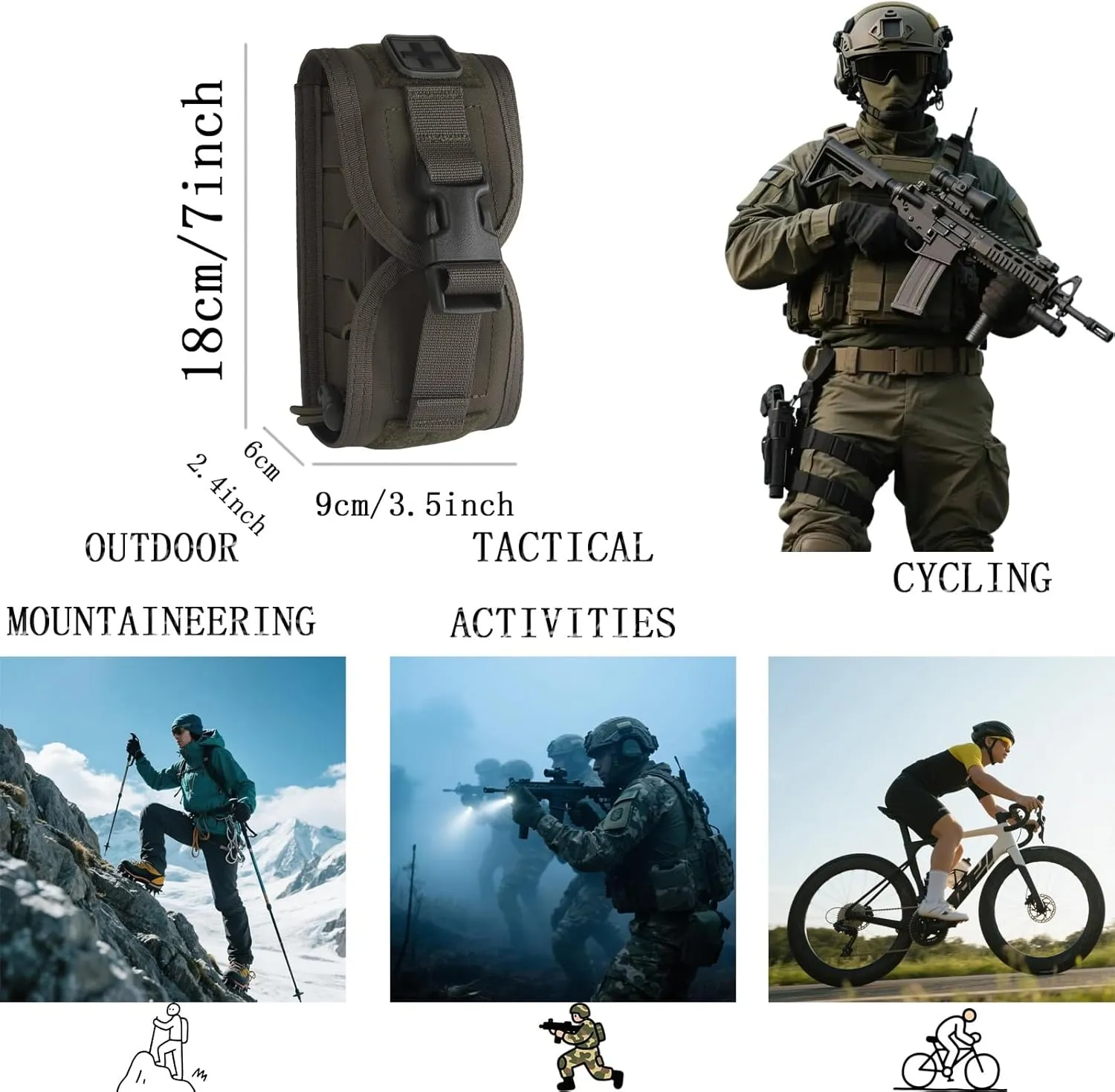 2pack Tactical Medical Kit First Aid Kit, Multi-Purpose Molle Pouch Holder, Portable Multifunctional Pouch Emergency Bag(Green)