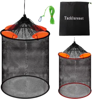 2Pcs Foldable Floating Fish Basket Fishing Basket Live Caught Fish for Kayak Fishing Accessories with Storage Bag Rubber Coated Netting and Nylon Netting Satisfy All Your Needs with Two Sizes