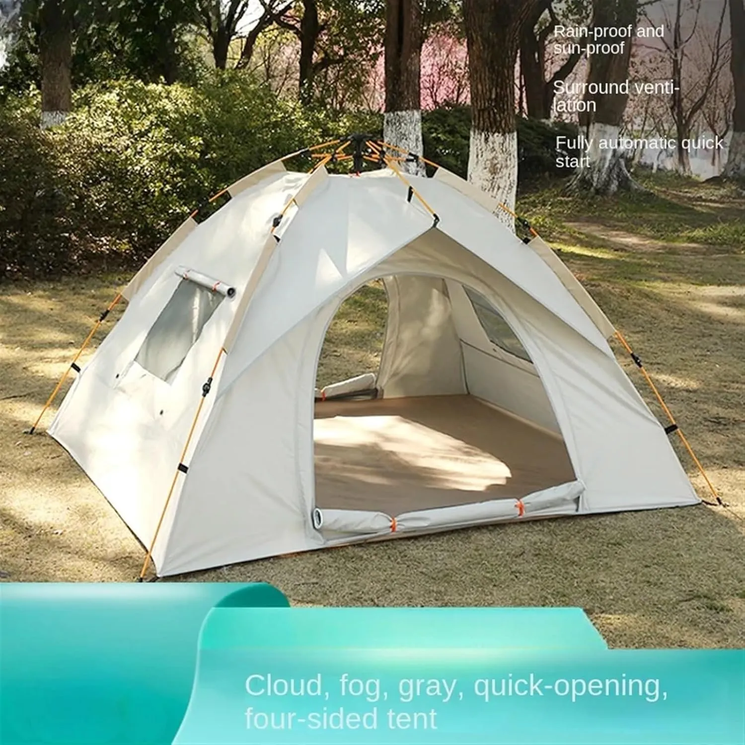 3-4 Person Automatic Pop Up Outdoor Family Camping Tent Easy Open Camp Tents Ultralight Instant Shade Portable Free Construction (One Door One Window)