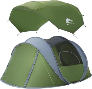 3 in 1 Camping Hammock Tent with Mosquito Net & RainFly with 4 Person Easy Pop Up Tent,9.5’X6.6’X52'',Waterproof, Automatic Setup,2 Doors-Instant Family Tents for Camping, Hiking & Traveling