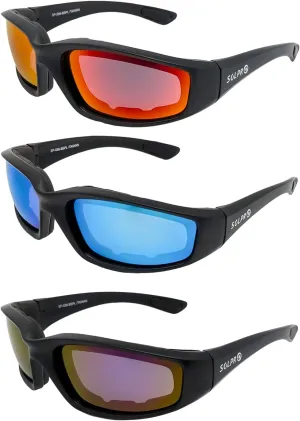 3 Pack Polarized Motorcycle Riding Glasses, UV Protection, Foam Padded, Anti-Wind, Dustproof, Light Weight