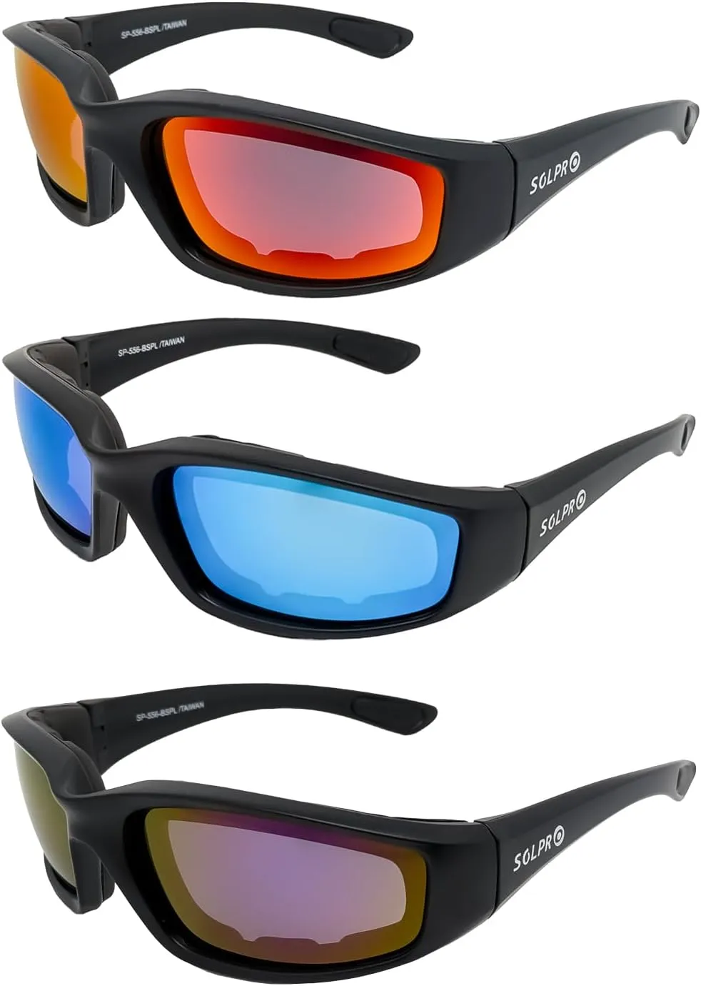 3 Pack Polarized Motorcycle Riding Glasses, UV Protection, Foam Padded, Anti-Wind, Dustproof, Light Weight