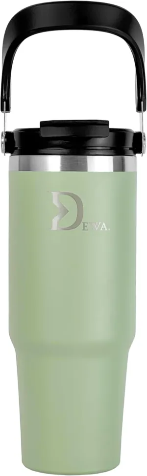30 oz Insulated Stainless Steel Water Bottle with Handle & Flip Straw | Travel Tumbler for Gym, Hiking, Work | Vacuum Reusable Cup Keeps Cold 24H, Hot 12H