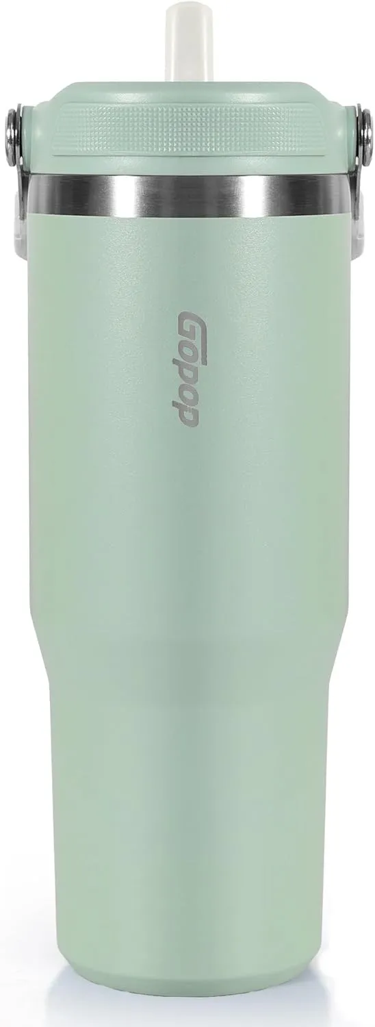 30 oz Tumbler with Flip Straw - Vacuum Insulated Stainless Steel Water Bottle for Home, Office or Car - Reusable Cup with Straw Leakproof Flip, Cold up to 24h, Mint