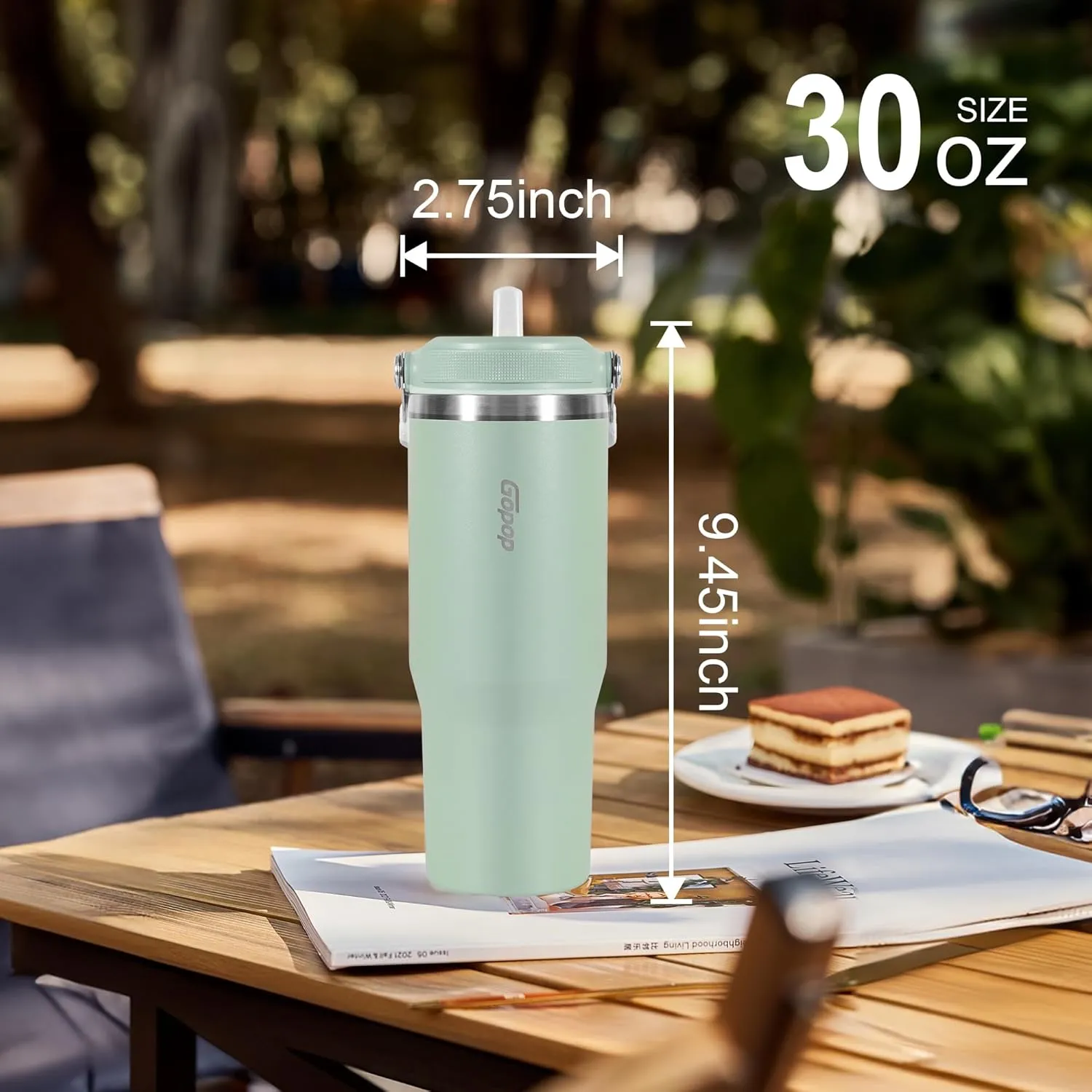 30 oz Tumbler with Flip Straw - Vacuum Insulated Stainless Steel Water Bottle for Home, Office or Car - Reusable Cup with Straw Leakproof Flip, Cold up to 24h, Mint