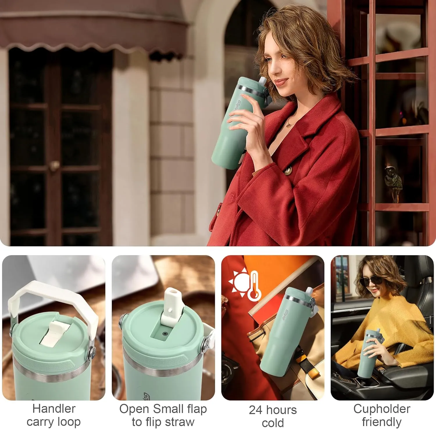 30 oz Tumbler with Flip Straw - Vacuum Insulated Stainless Steel Water Bottle for Home, Office or Car - Reusable Cup with Straw Leakproof Flip, Cold up to 24h, Mint