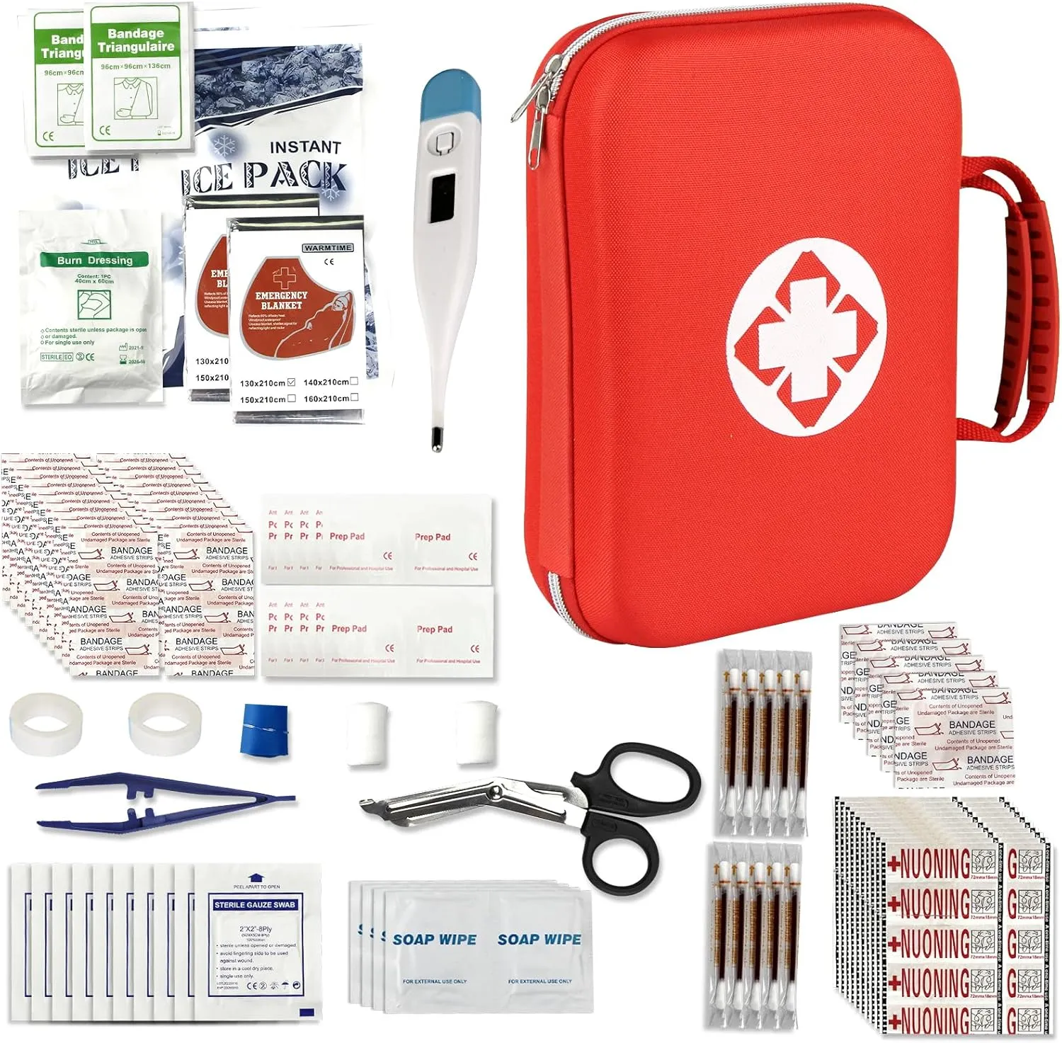 300PCS Home First Aid Kit for Hiking Car Home Emergency Kit First Aid Handheld Bag Multiple Purpose Case Outdoor Backpacking Gear for Disaster Preparedness Red